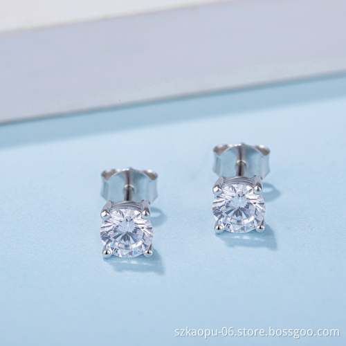 Simplest Style Luxury  925 Sterling Silver Moissanite Women Engagement Four Prongs Single Diamond Wedding Party Stud Earrings
